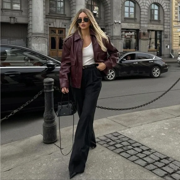 Wilson’s Leather | Burgundy Leather Zip Up Jacket - Picture 13 of 17